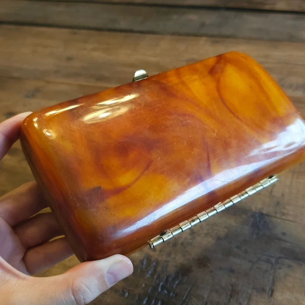 Vintage Ilene New York Faux Tortoise Shell Bee Rhinestone Lucite Clutch Bag 1950